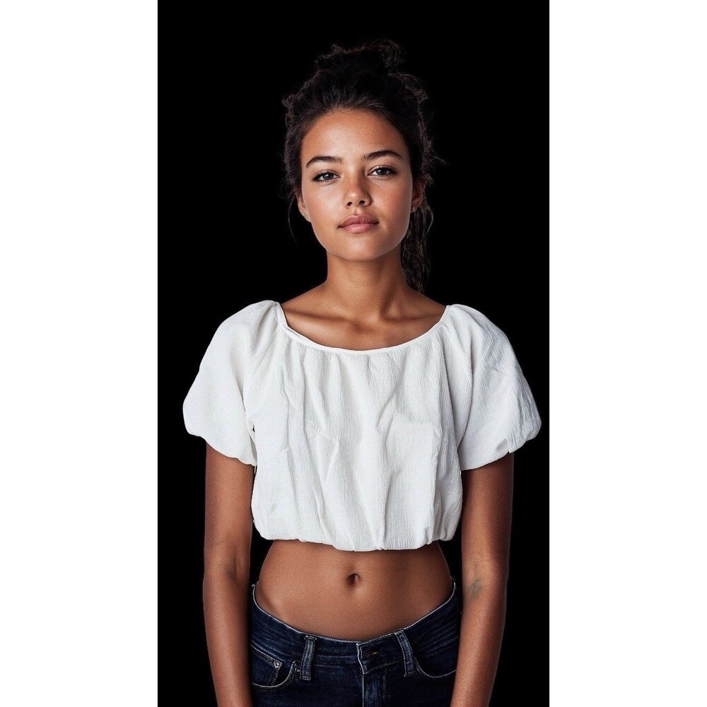 Romantic Coquette Gauzy White Crop Top Molly Green  Women's Medium Resort Beach